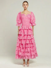 Bubble Sleeve Square Strapless Cake Maxi Dress